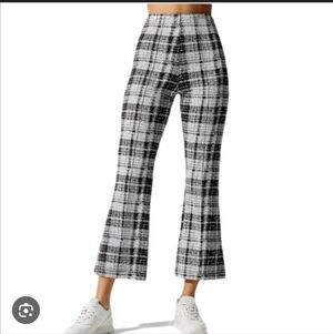Ona Stylish Black and White Plaid Flare Pants
